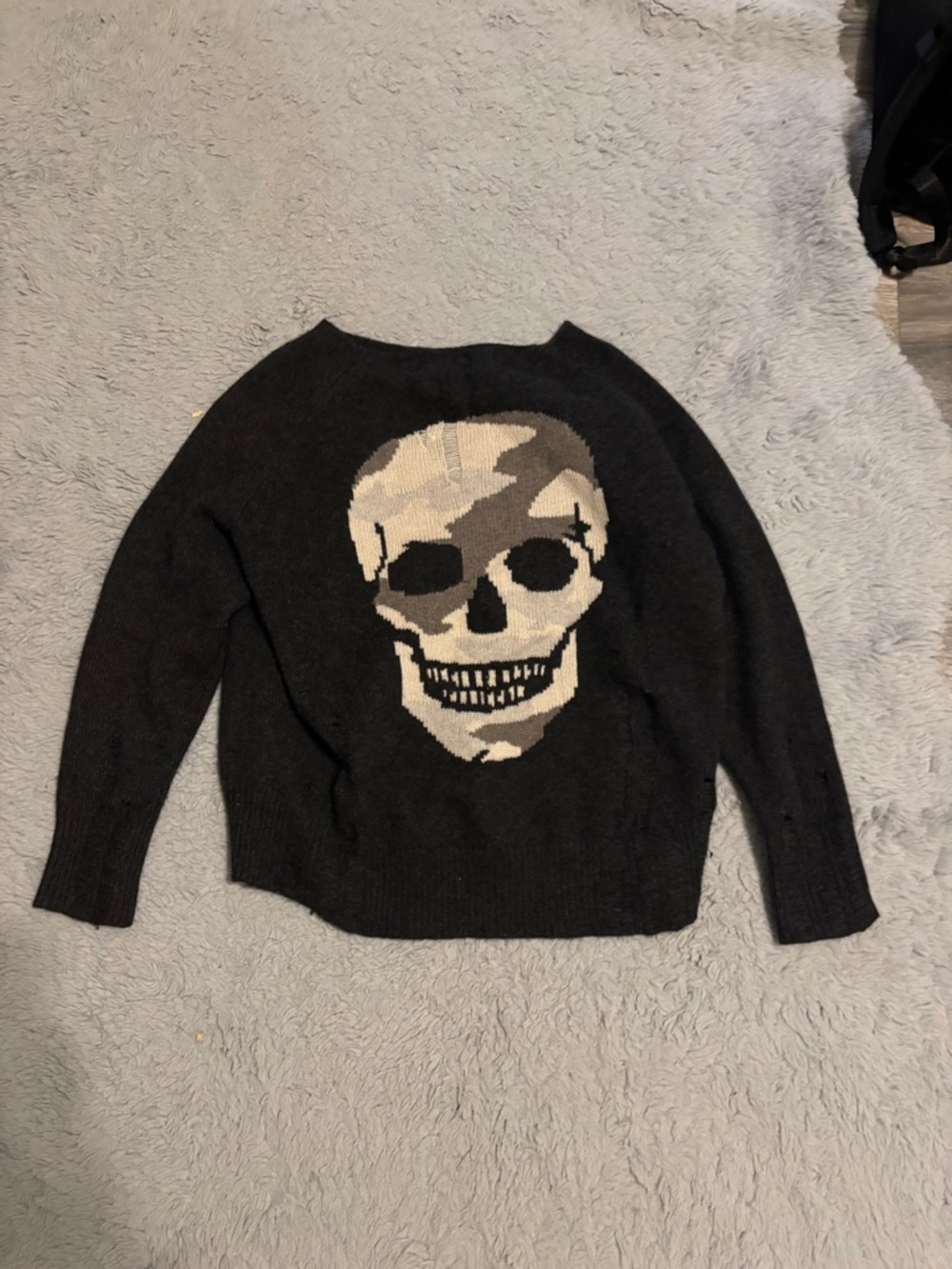 Skull Cashmere Black Sweater with Cream Skull